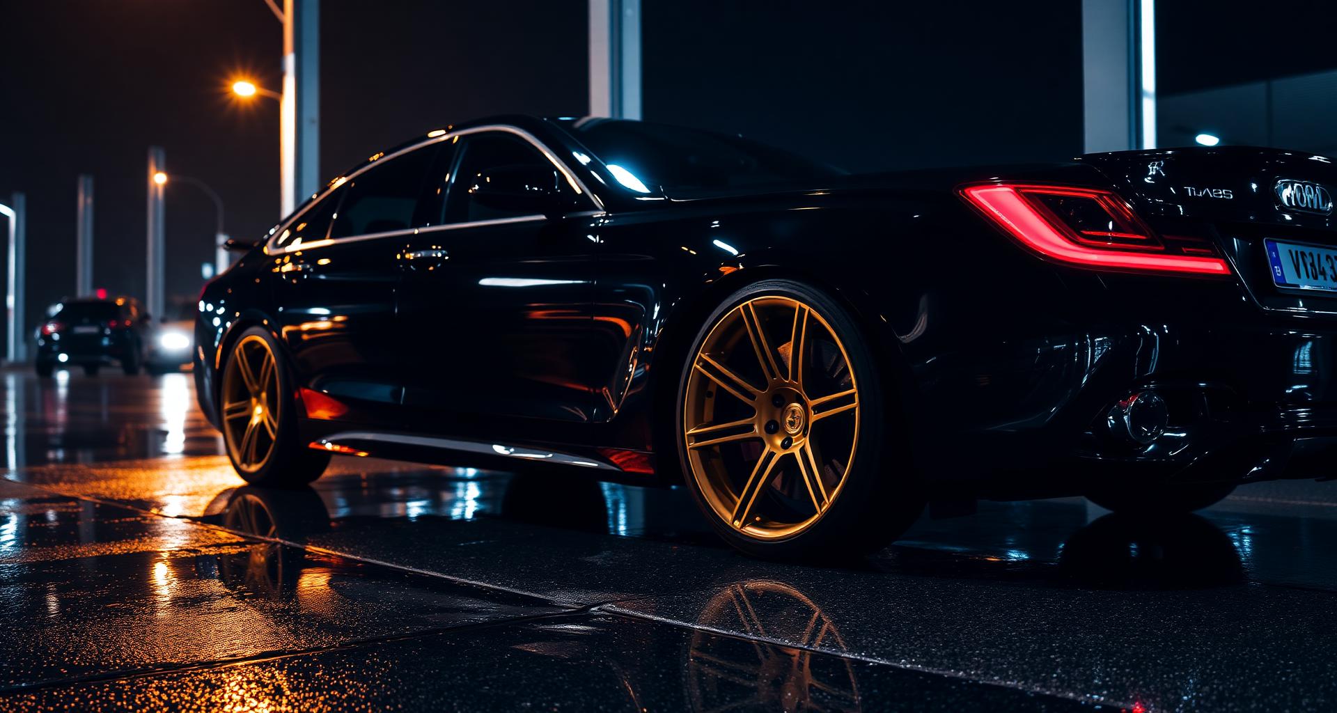 Detailed black luxury car with reflections